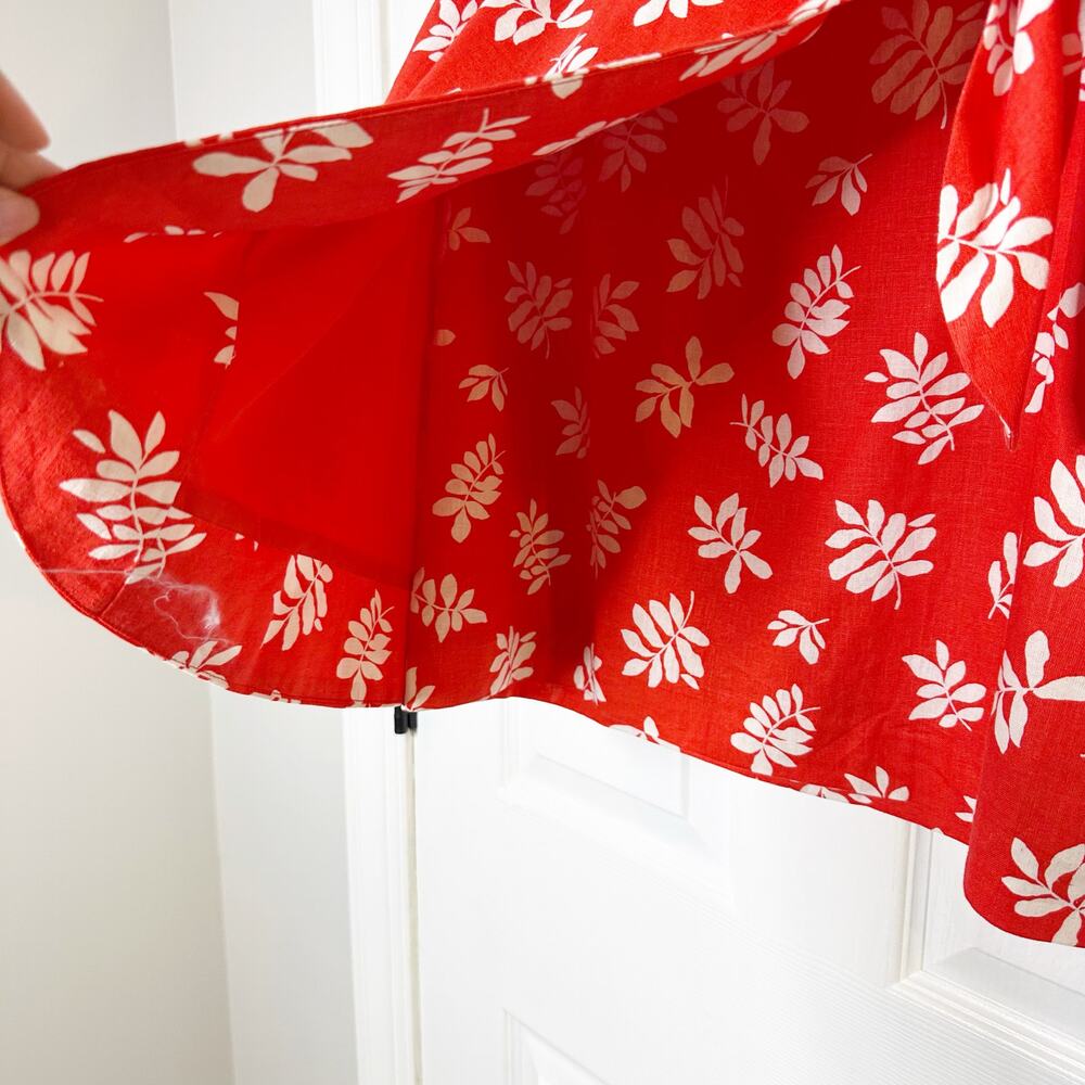 Ann Taylor Linen Blend‎ Red Leaf Print Sarong Skirt Size 6 - Picture 3 of 7